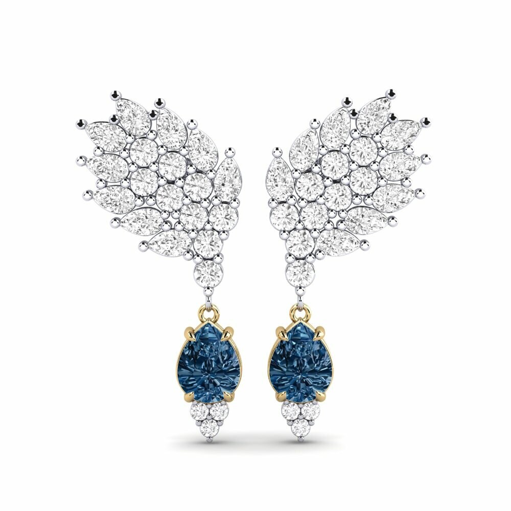 14k White & Yellow Gold Blue Diamond Women's Earring Reluciente