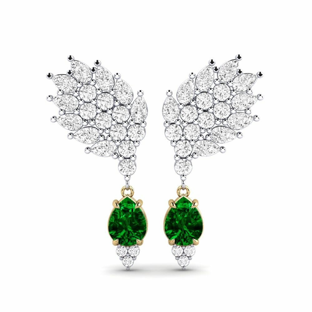14k White & Yellow Gold Green Zirconia Women's Earring Reluciente