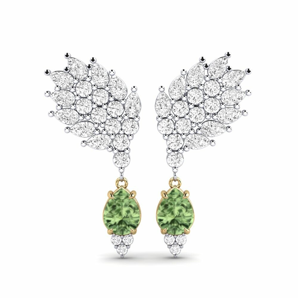 14k White & Yellow Gold Green Sapphire Women's Earring Reluciente