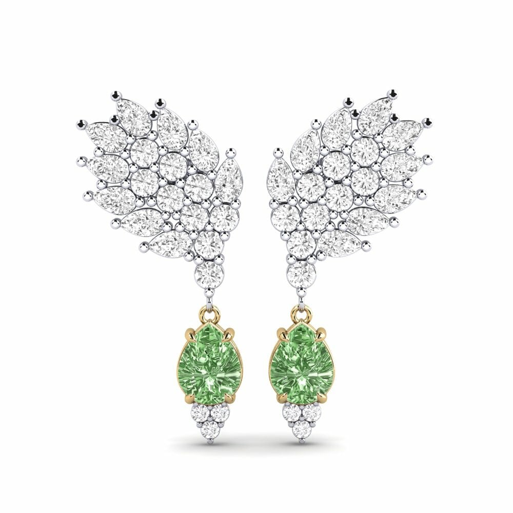 14k White & Yellow Gold Green Diamond Women's Earring Reluciente