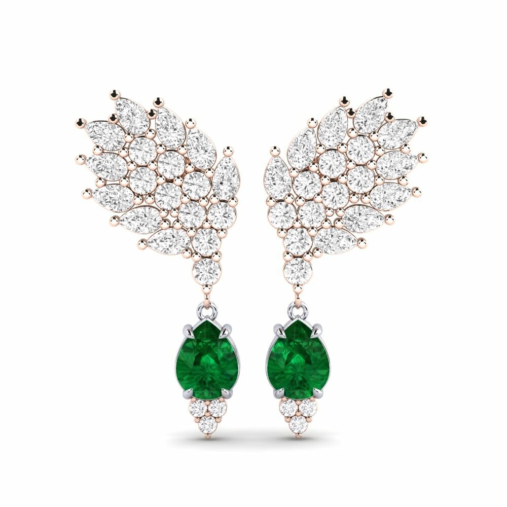 14k Rose & White Gold Emerald (Lab Created) Women's Earring Reluciente