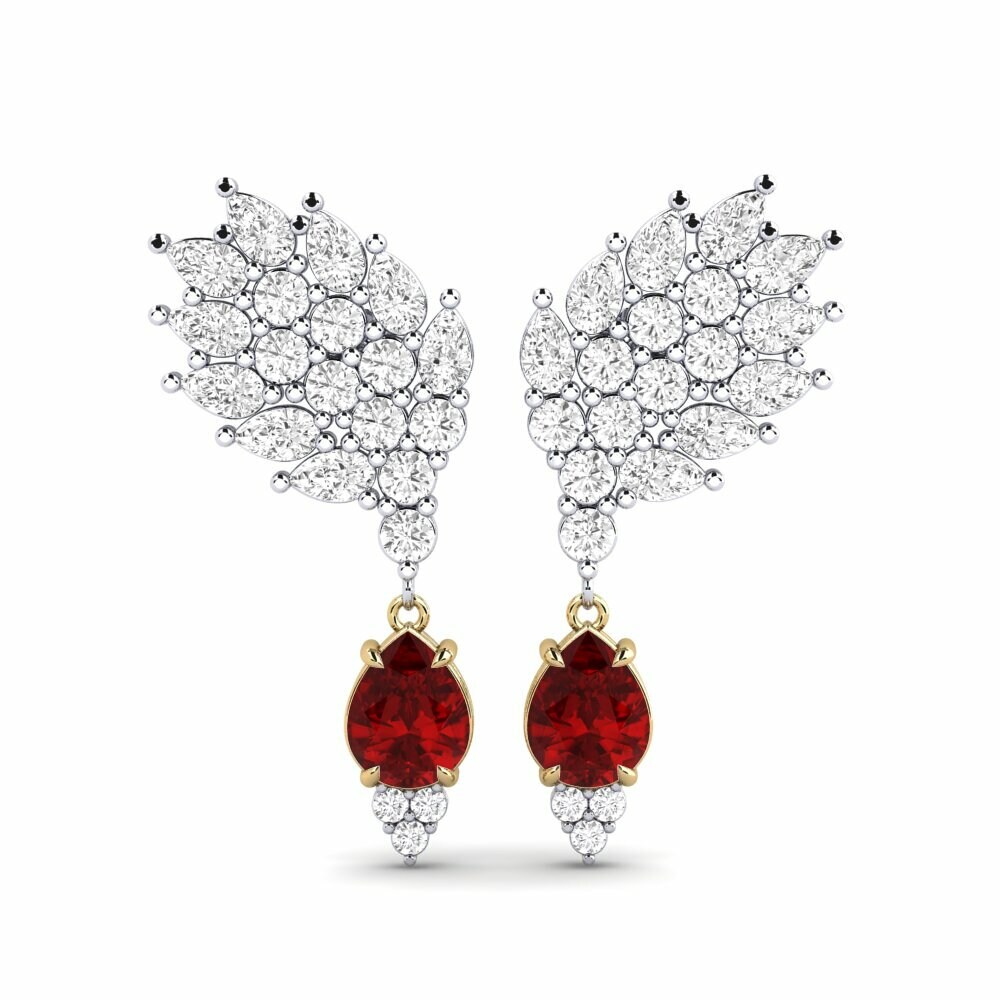 14k White & Yellow Gold Ruby (Lab Created) Women's Earring Reluciente