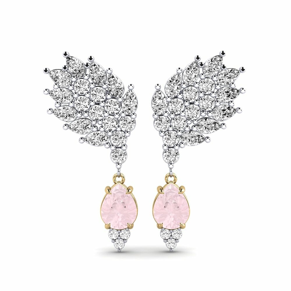 14k White & Yellow Gold Rose Quartz Women's Earring Reluciente