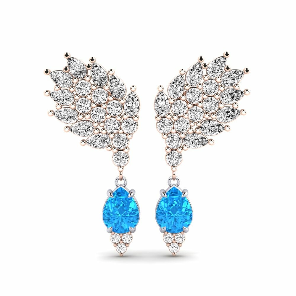 14k Rose & White Gold Blue Topaz Women's Earring Reluciente