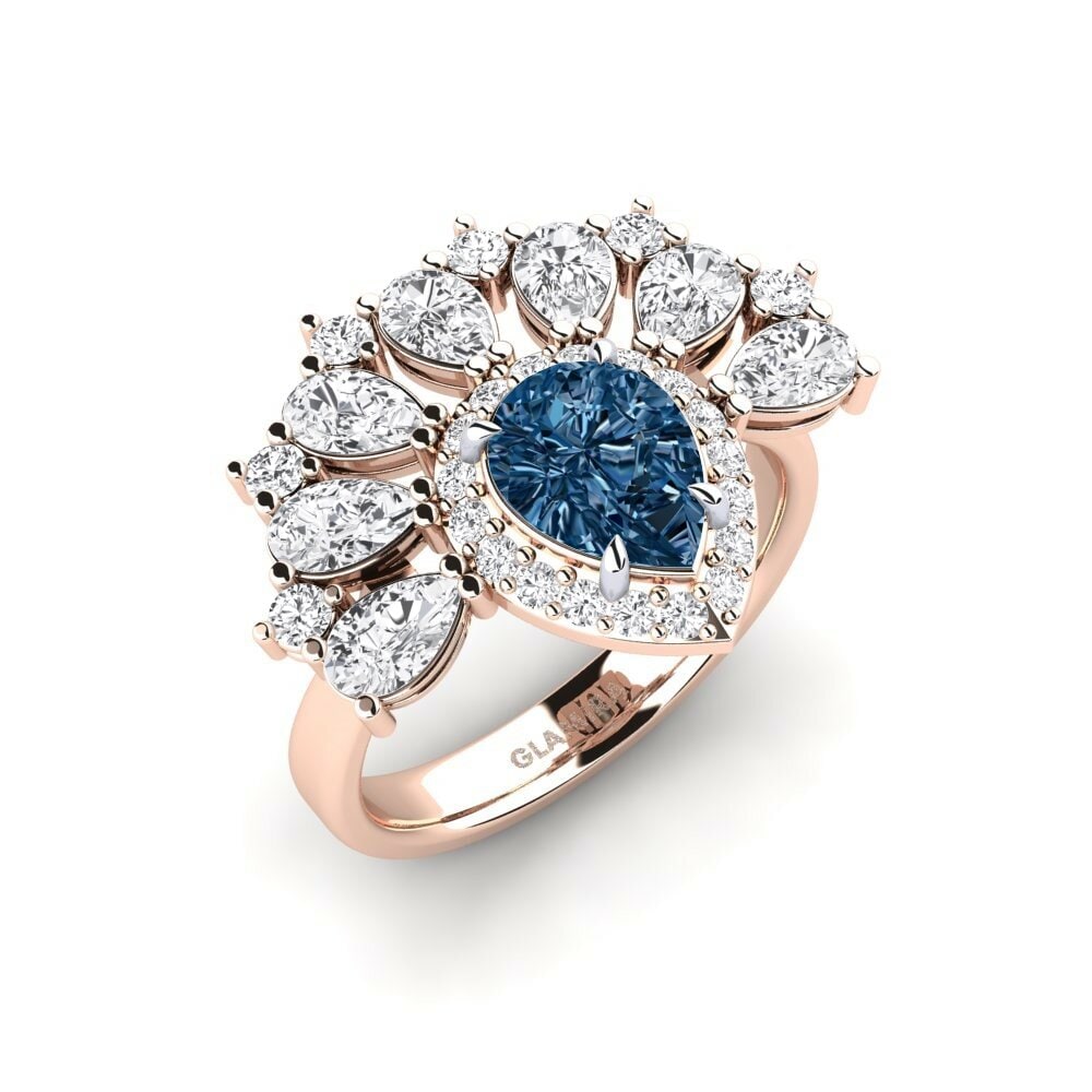 18k Rose & White Gold Blue Diamond Ring Reluzente
