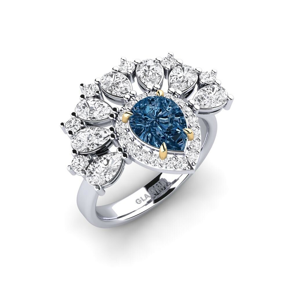 9k White & Yellow Gold Blue Diamond Ring Reluzente
