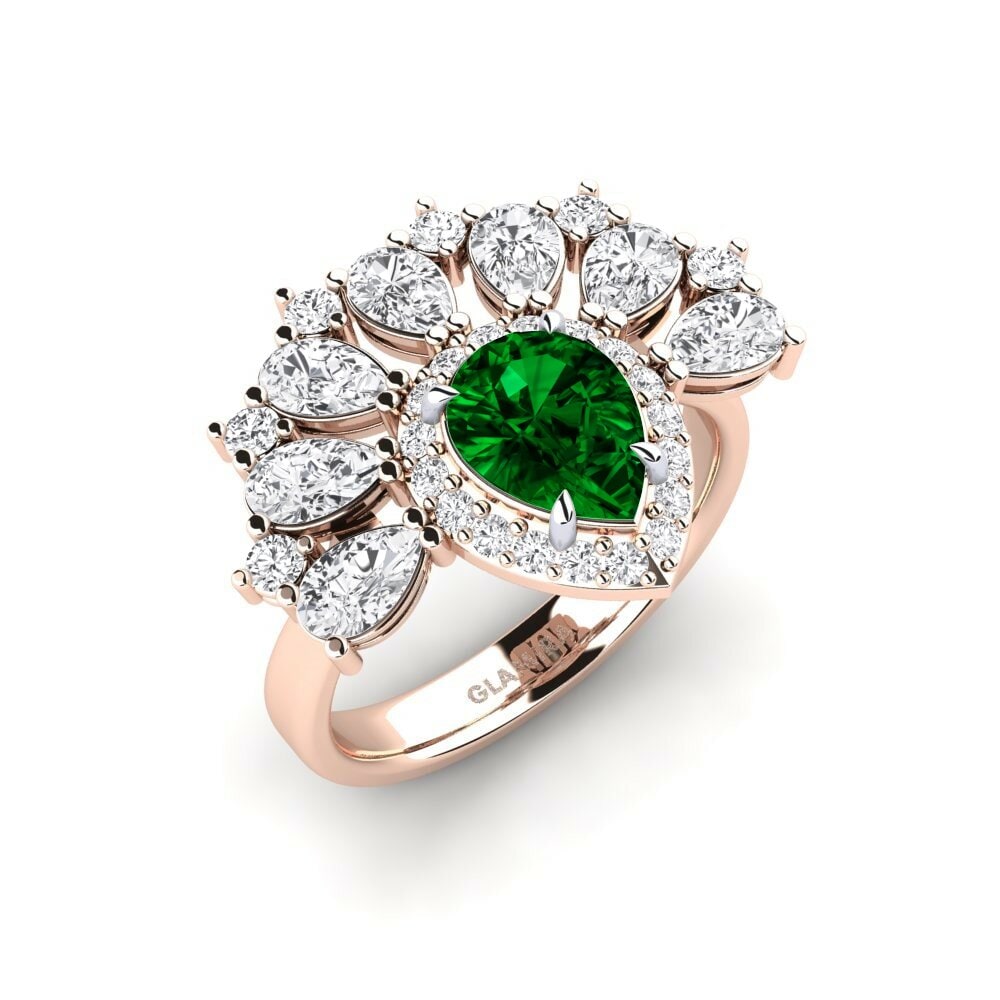 Or Rose& Blanc 18k Zircone Vert Bague Reluzente