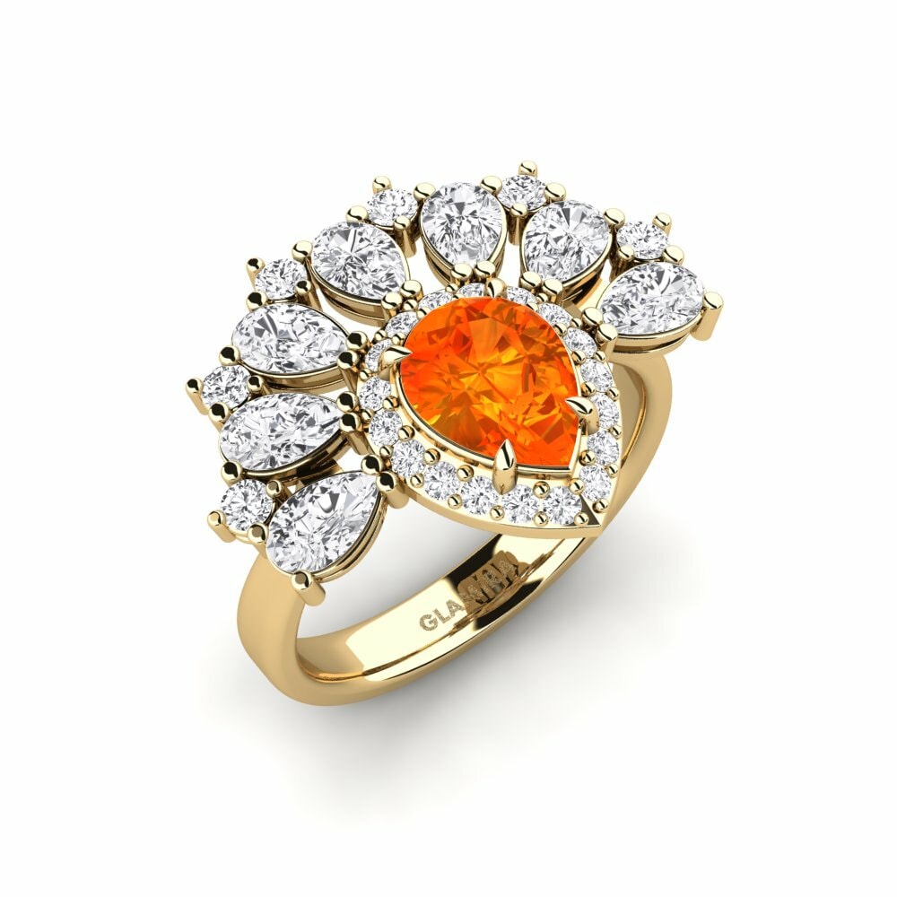 Or Jaune 18k Saphir orange Bague Reluzente