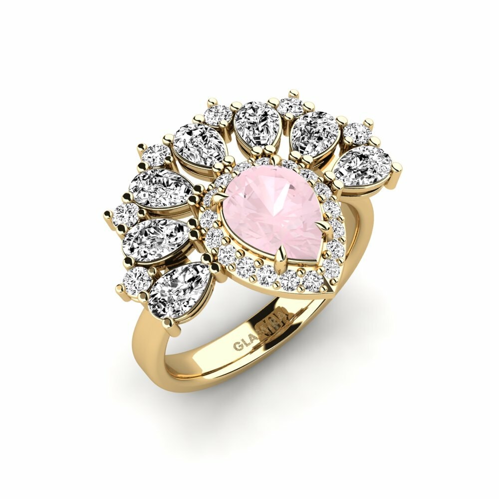 Or Jaune 18k Quartz Rose Bague Reluzente