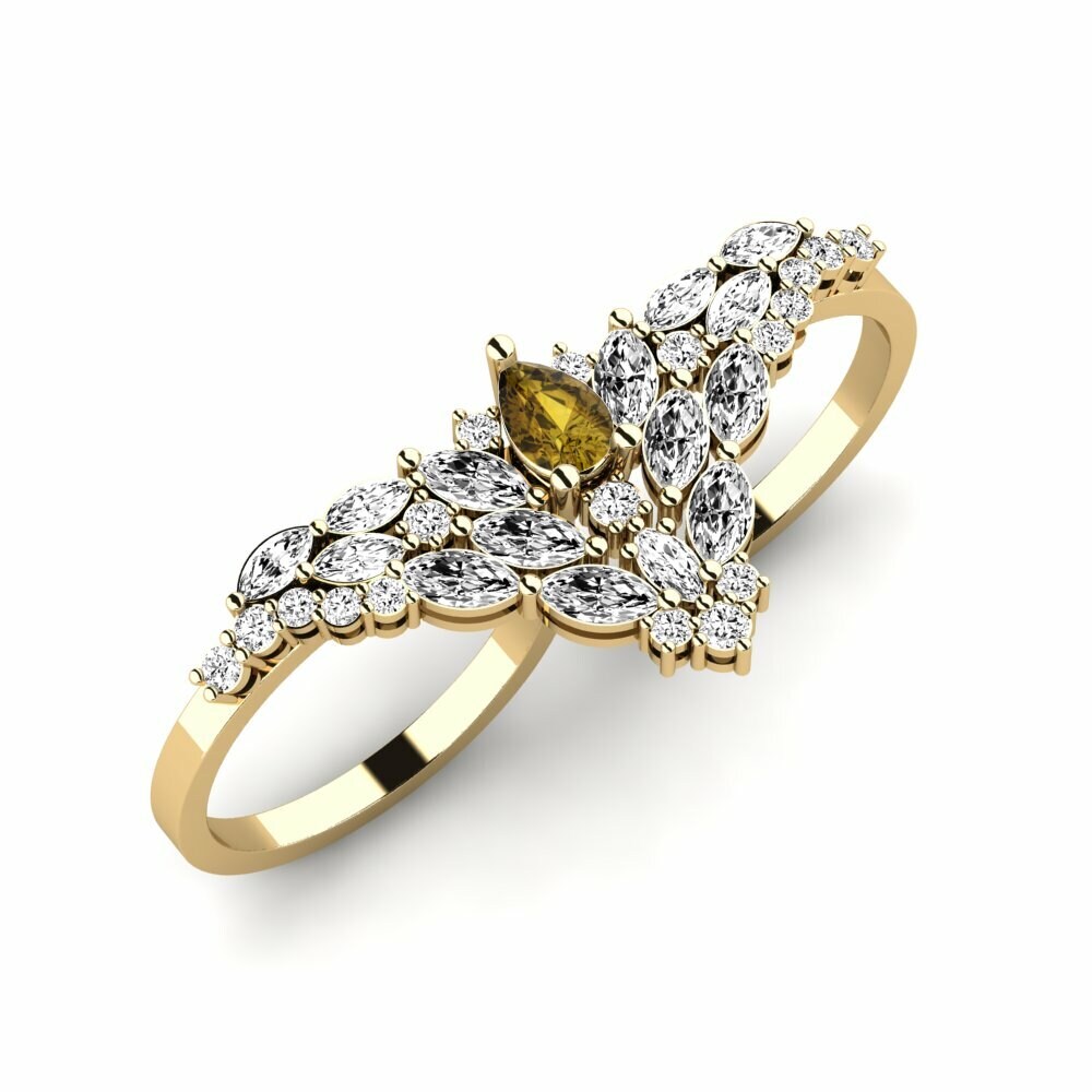 Or Jaune 18k Zircon Brun Bague Scintilla