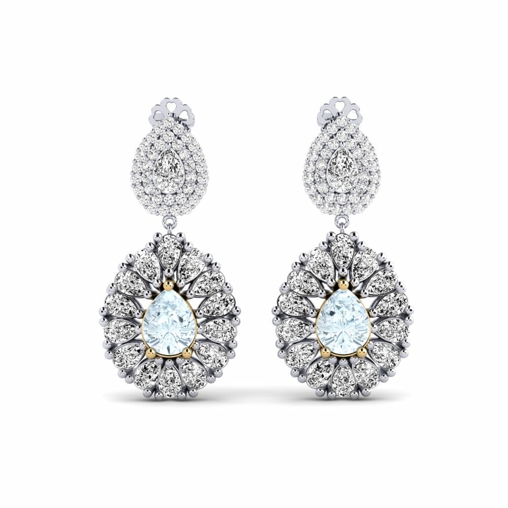 14k White & Yellow Gold Aquamarine Women's Earring Silaw