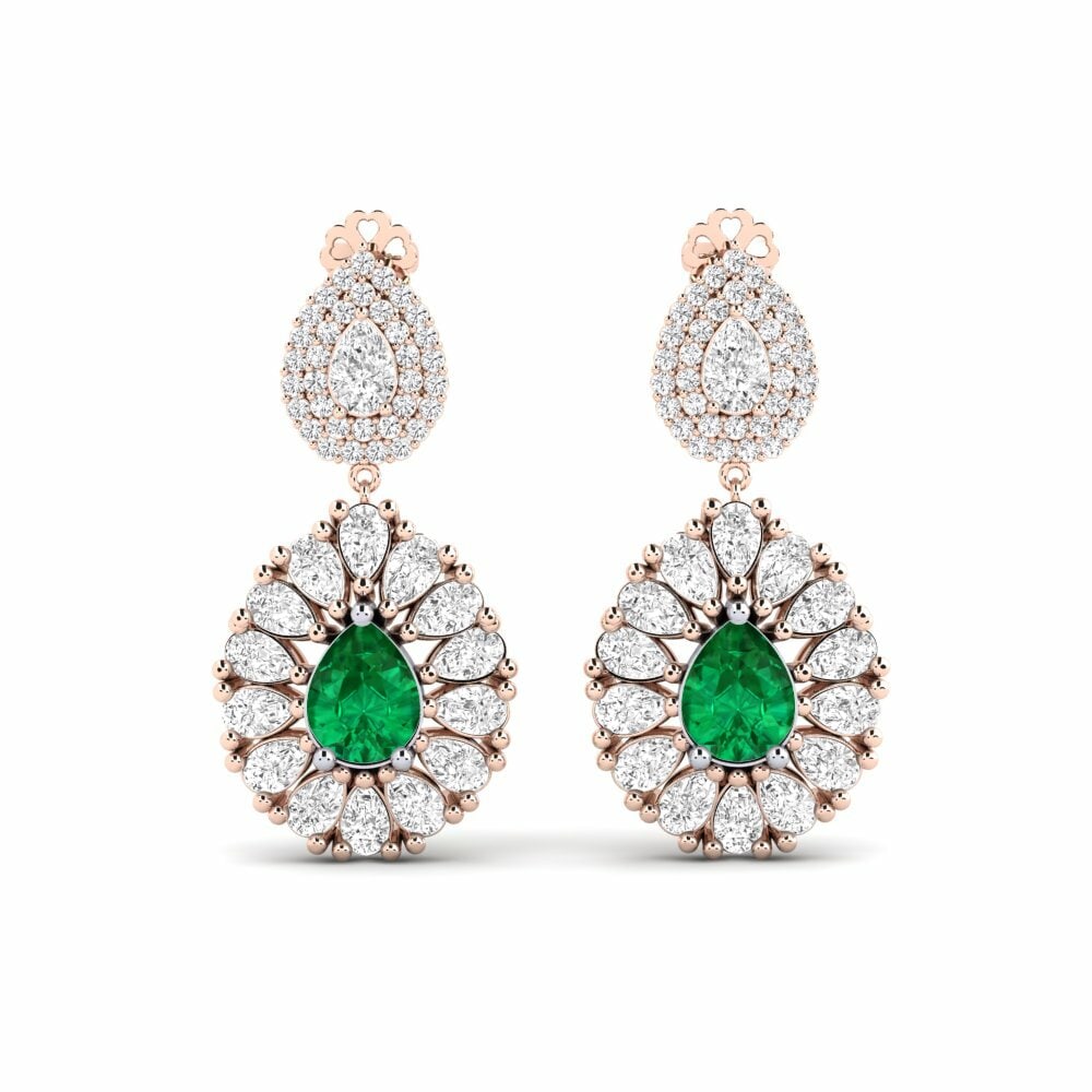 14k Rose & White Gold Emerald (Lab Created) Women's Earring Silaw