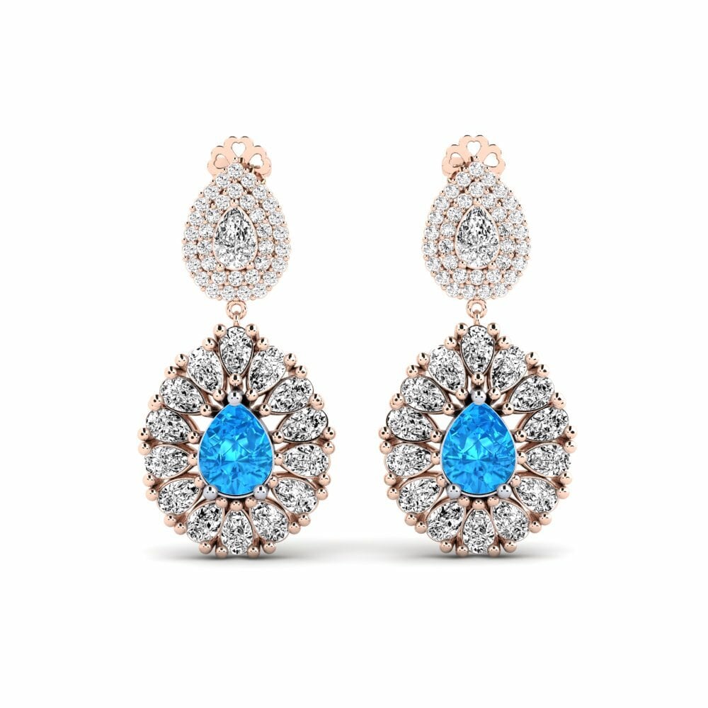 14k Rose & White Gold Blue Topaz Women's Earring Silaw