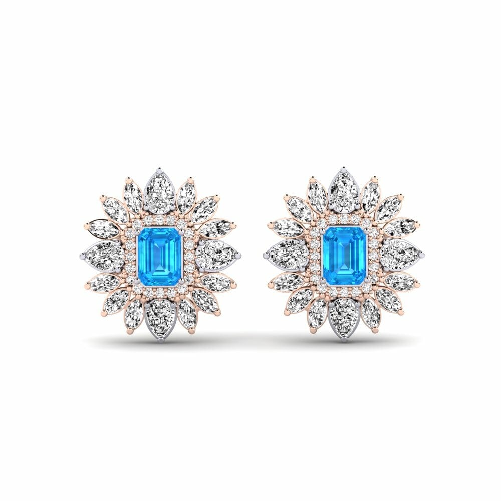 14k Rose & White Gold Blue Topaz Women's Earring Solas