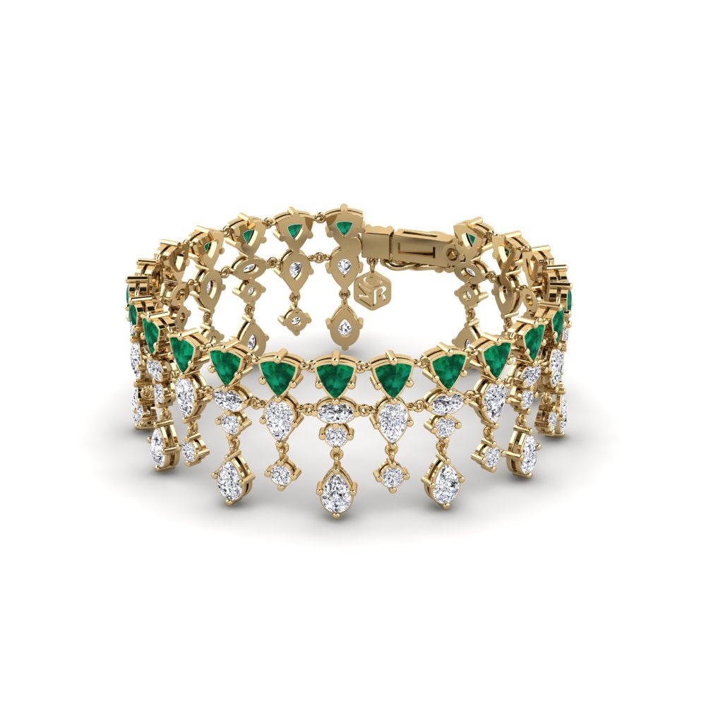 14k Oro Amarillo Esmeralda Pulsera de Mujer Sooro