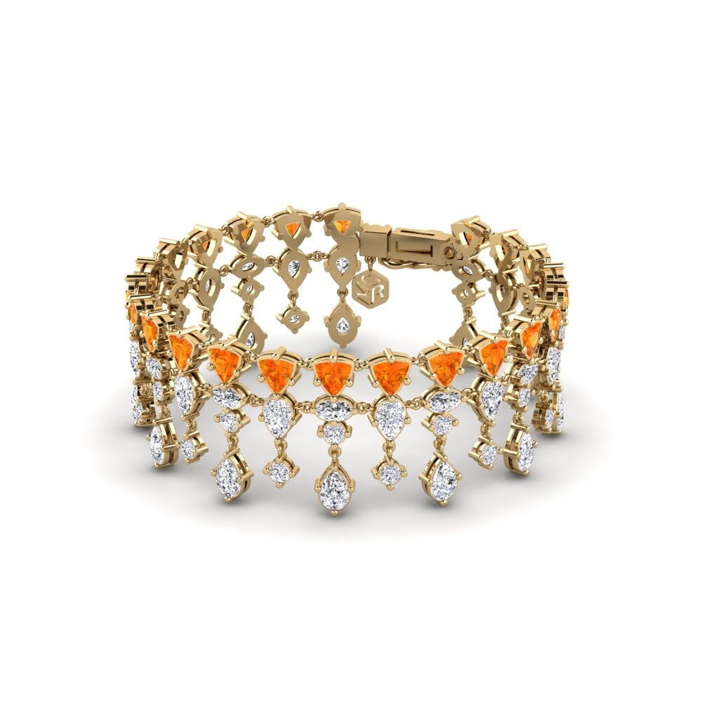14k Oro Amarillo Zafiro Naranja Pulsera de Mujer Sooro