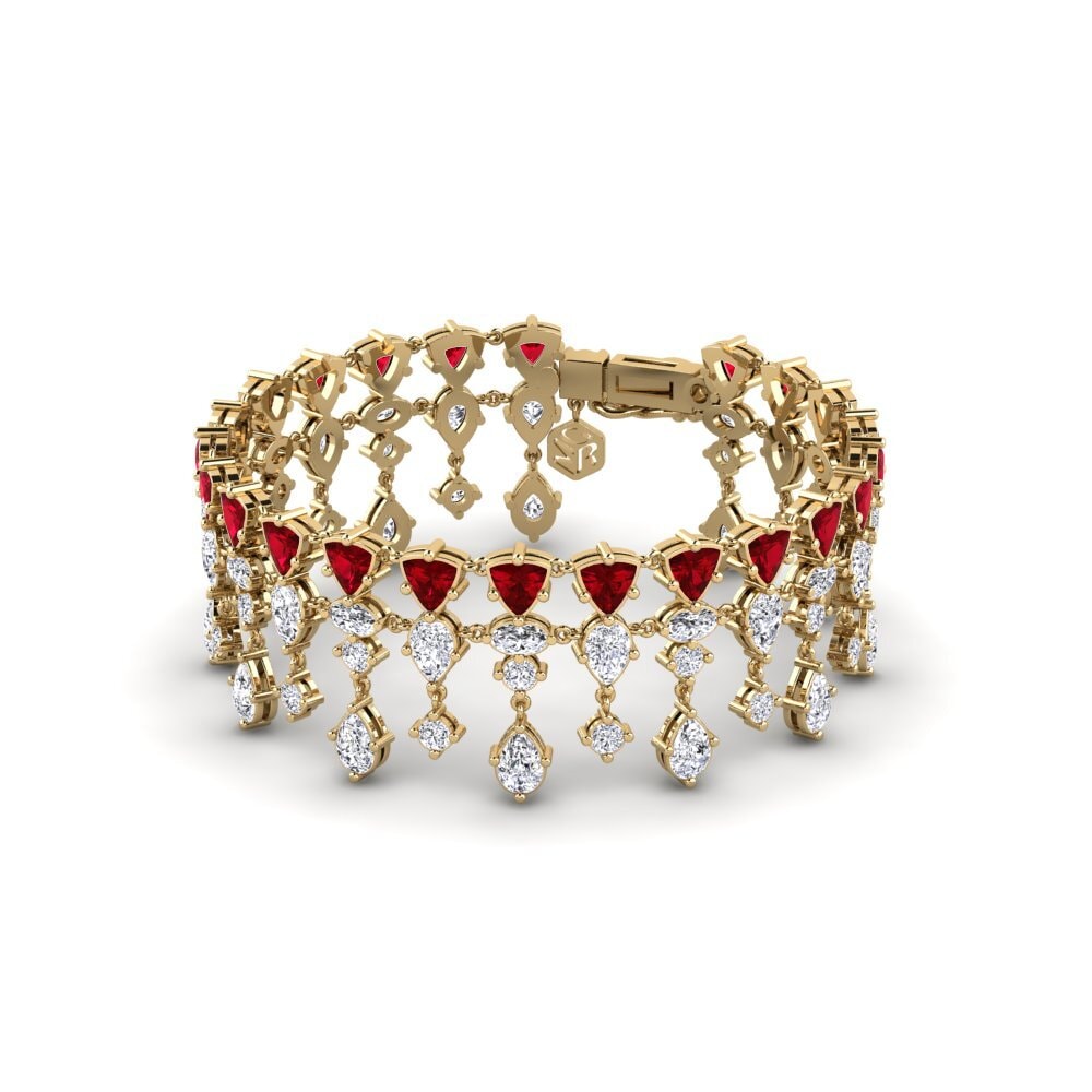 14k Oro Amarillo Circonita Roja Pulsera de Mujer Sooro