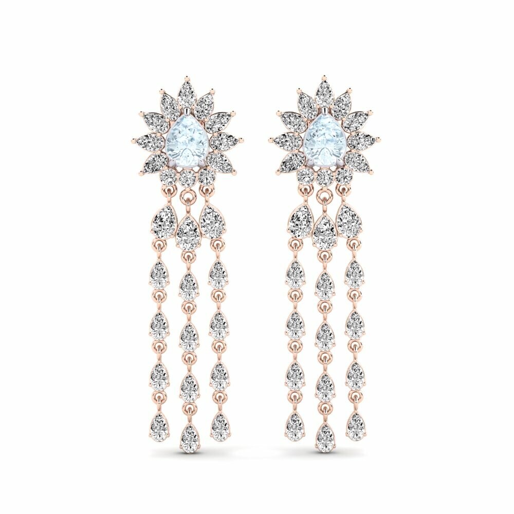 14k Rose & White Gold Aquamarine Women's Earring Spindintis