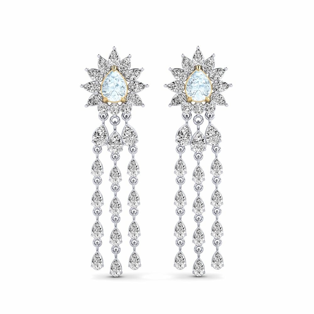 14k White & Yellow Gold Aquamarine Women's Earring Spindintis