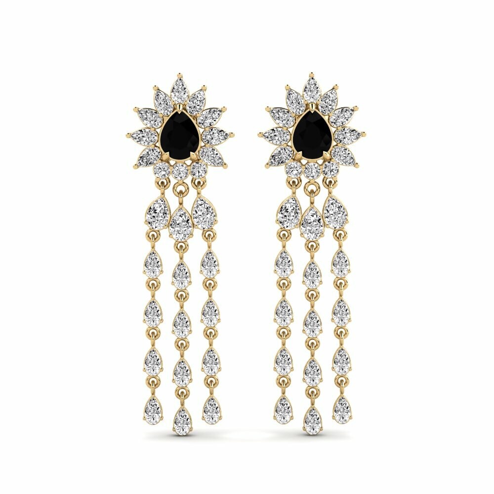 14k Yellow Gold Black Onyx Women's Earring Spindintis