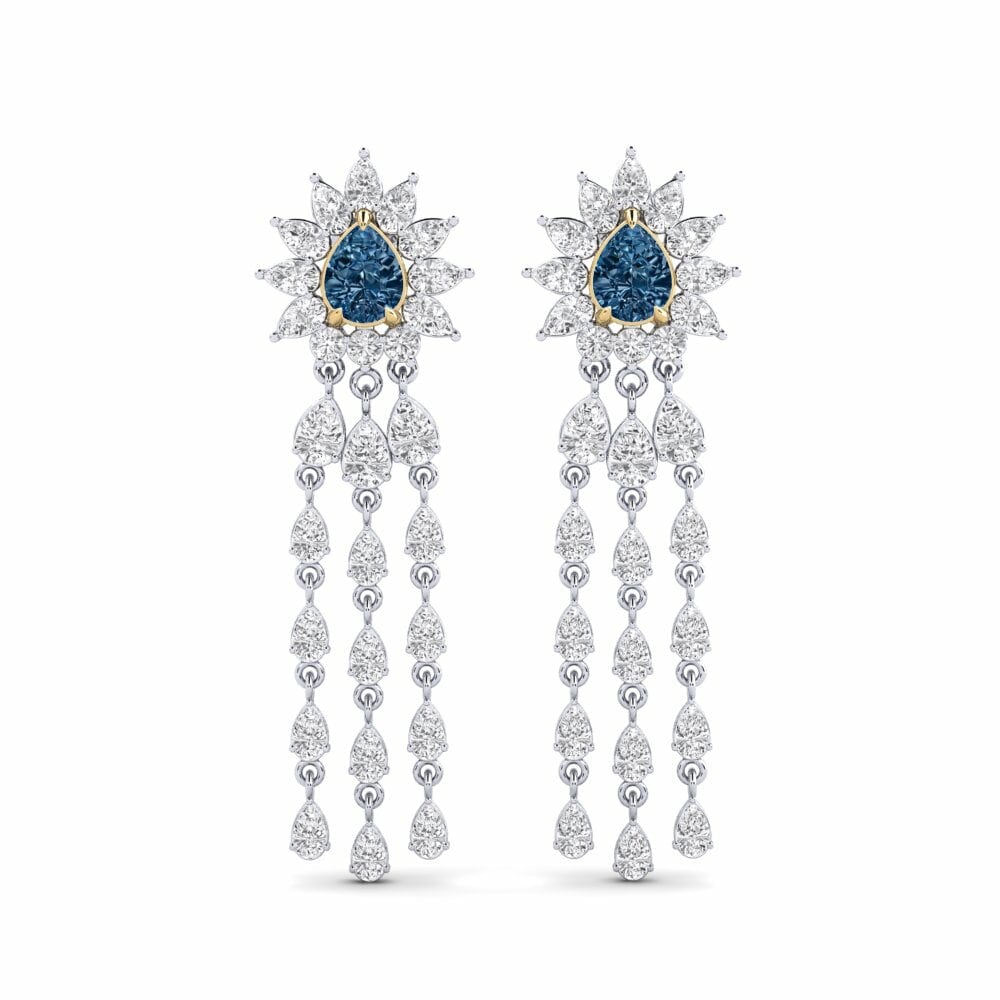 14k White & Yellow Gold Blue Diamond Women's Earring Spindintis