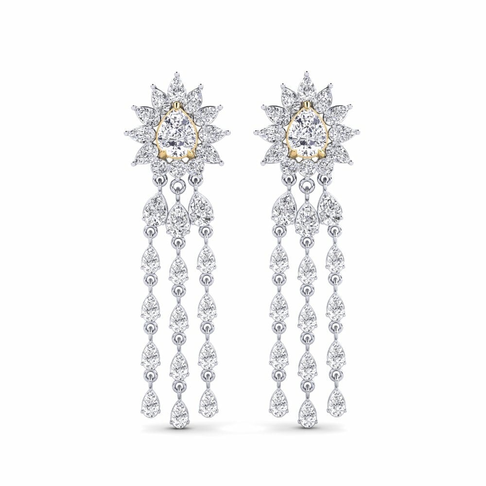 14k White & Yellow Gold Diamond Women's Earring Spindintis