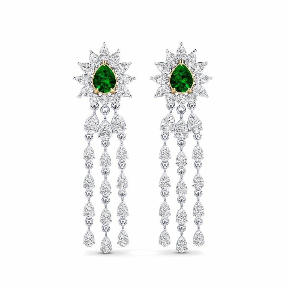 14k White & Yellow Gold Green Zirconia Women's Earring Spindintis