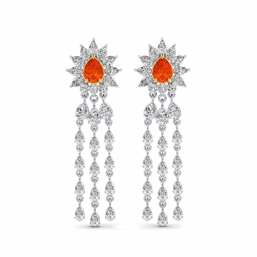 14k White & Yellow Gold Fire-Opal Women's Earring Spindintis