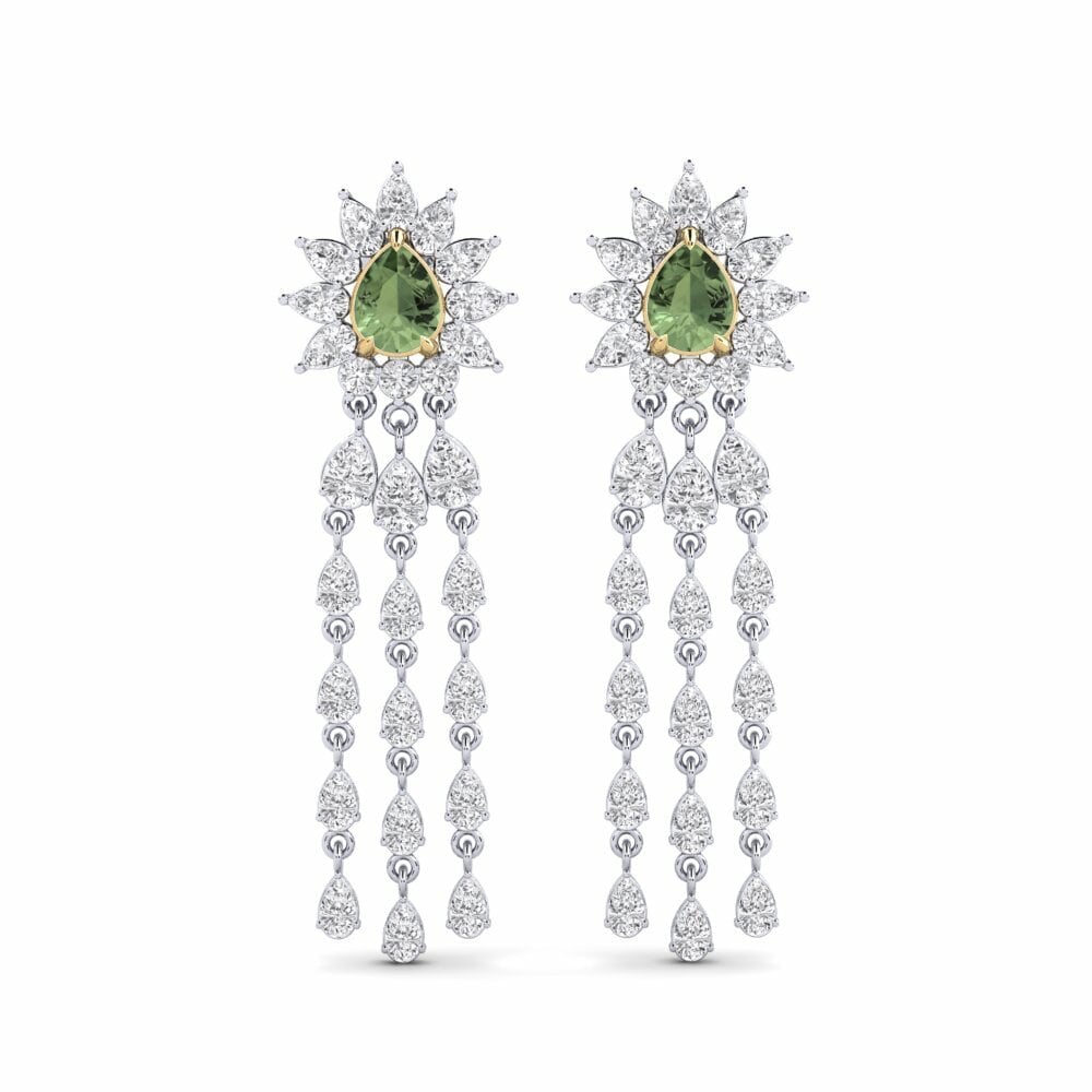 14k White & Yellow Gold Green Sapphire Women's Earring Spindintis