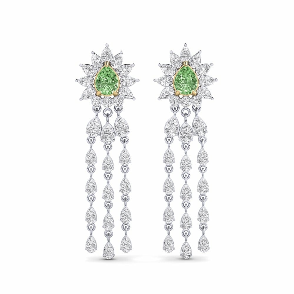 14k White & Yellow Gold Green Diamond Women's Earring Spindintis