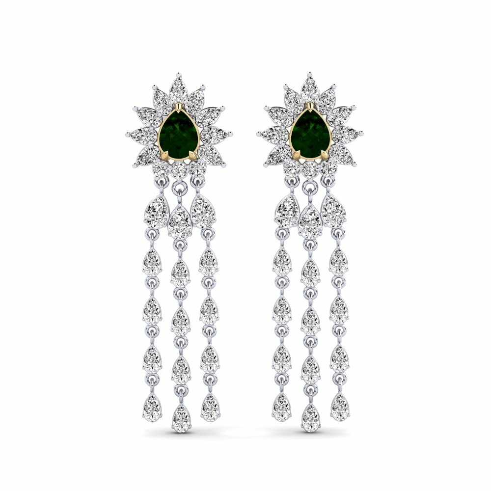14k White & Yellow Gold Green Tourmaline Women's Earring Spindintis