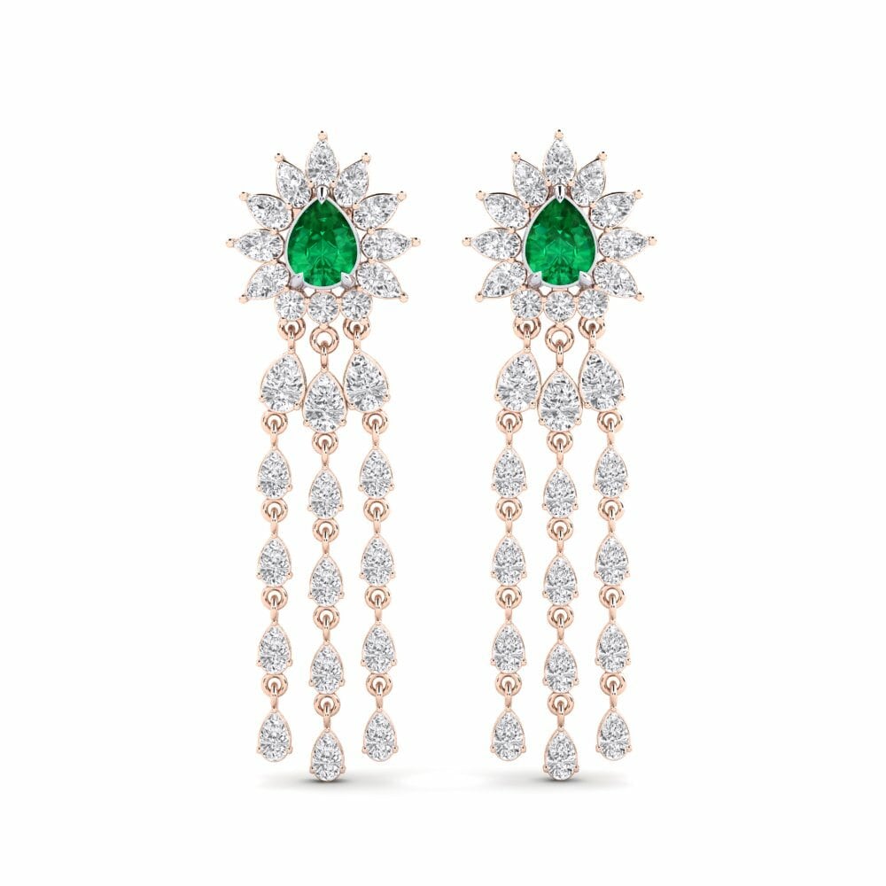 14k Rose & White Gold Emerald (Lab Created) Women's Earring Spindintis