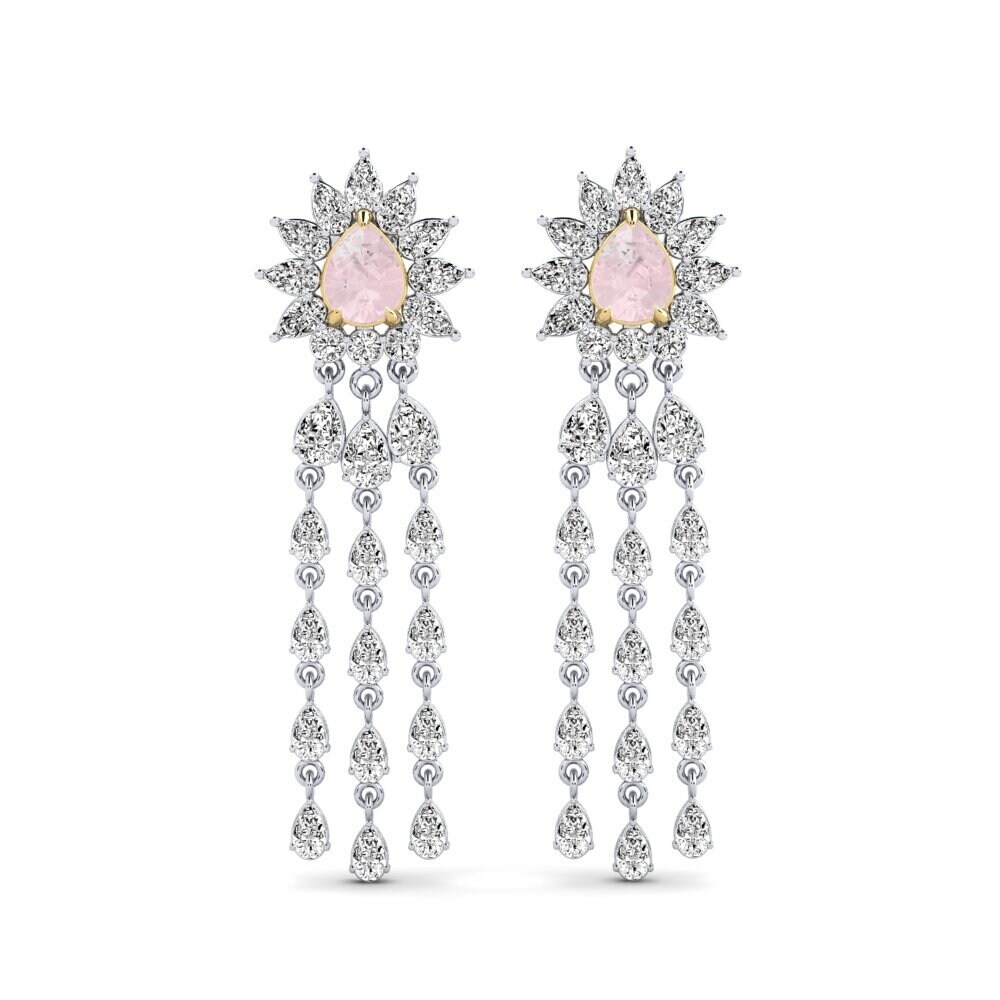 14k White & Yellow Gold Rose Quartz Women's Earring Spindintis