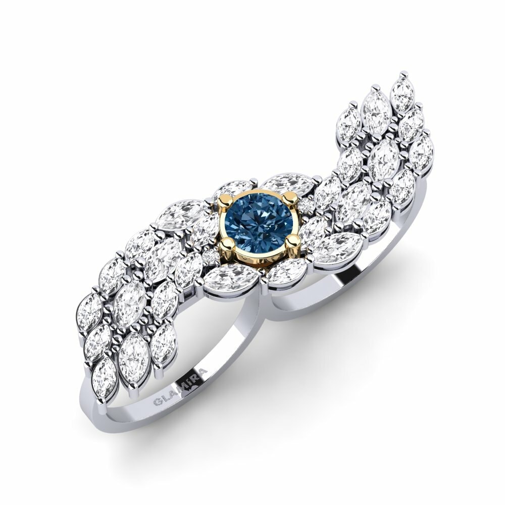 9k White & Yellow Gold Blue Diamond Ring Spuma