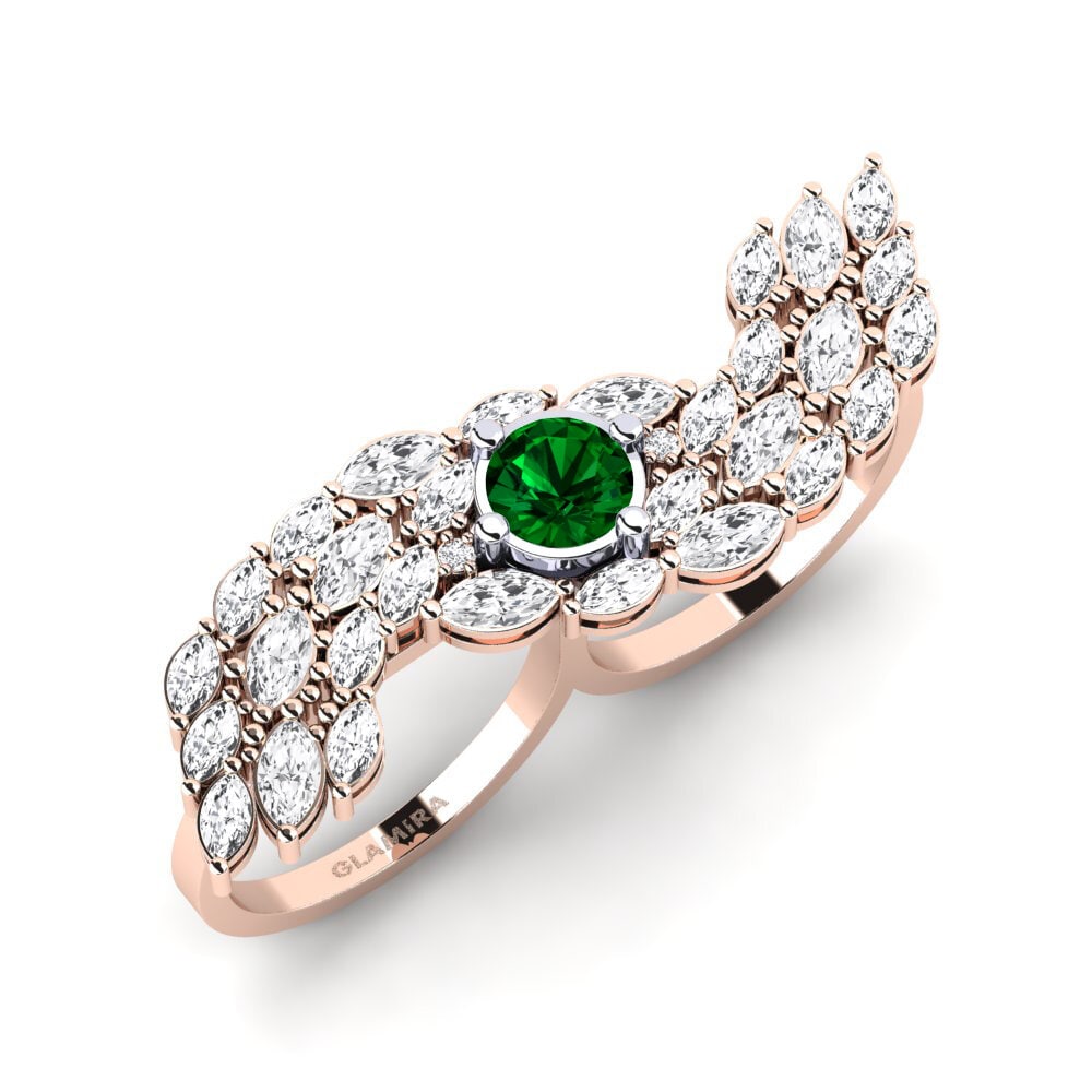 Or Rose& Blanc 18k Zircone Vert Bague Spuma