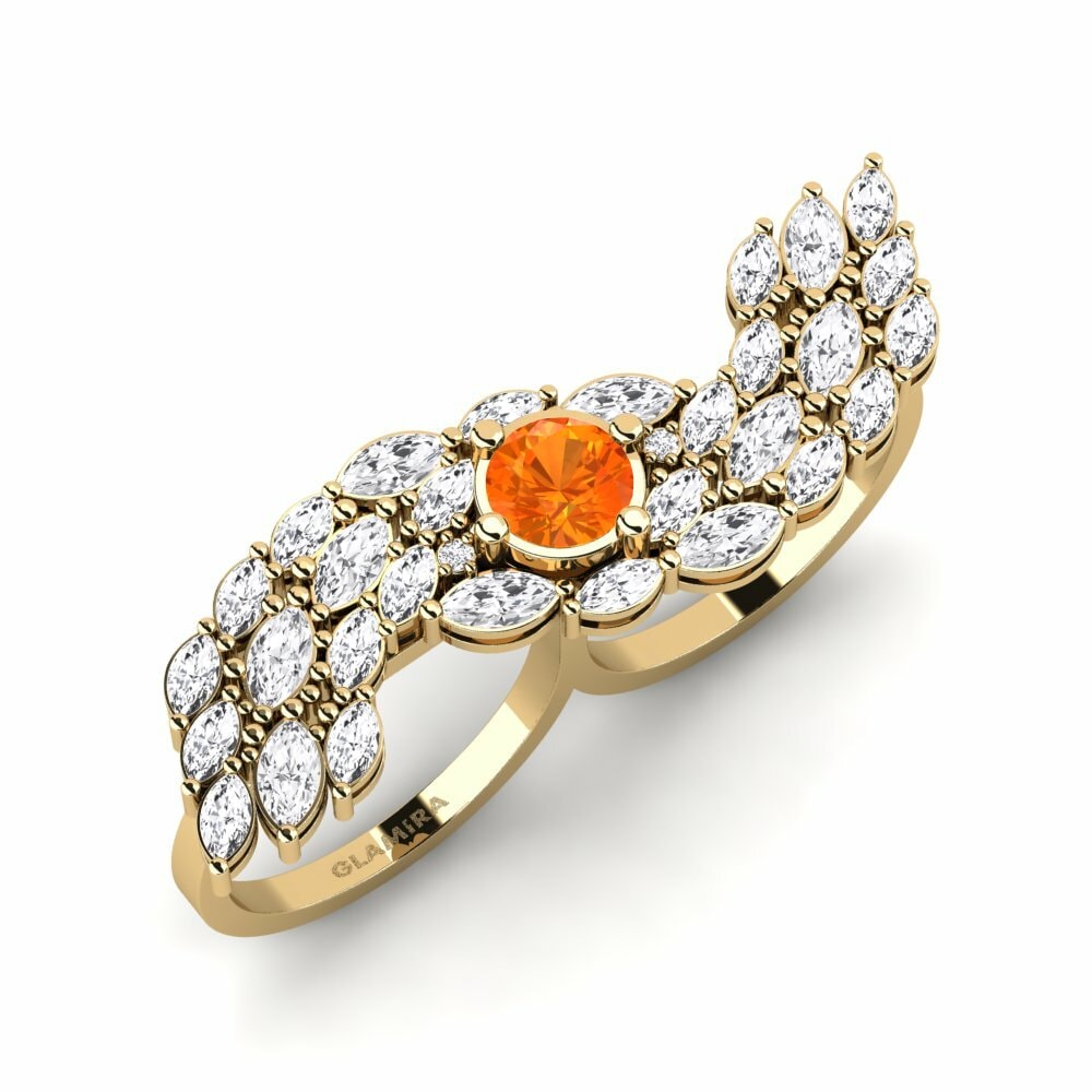 Or Jaune 18k Saphir orange Bague Spuma