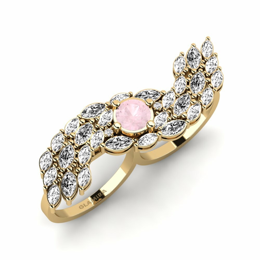 Or Jaune 18k Quartz Rose Bague Spuma