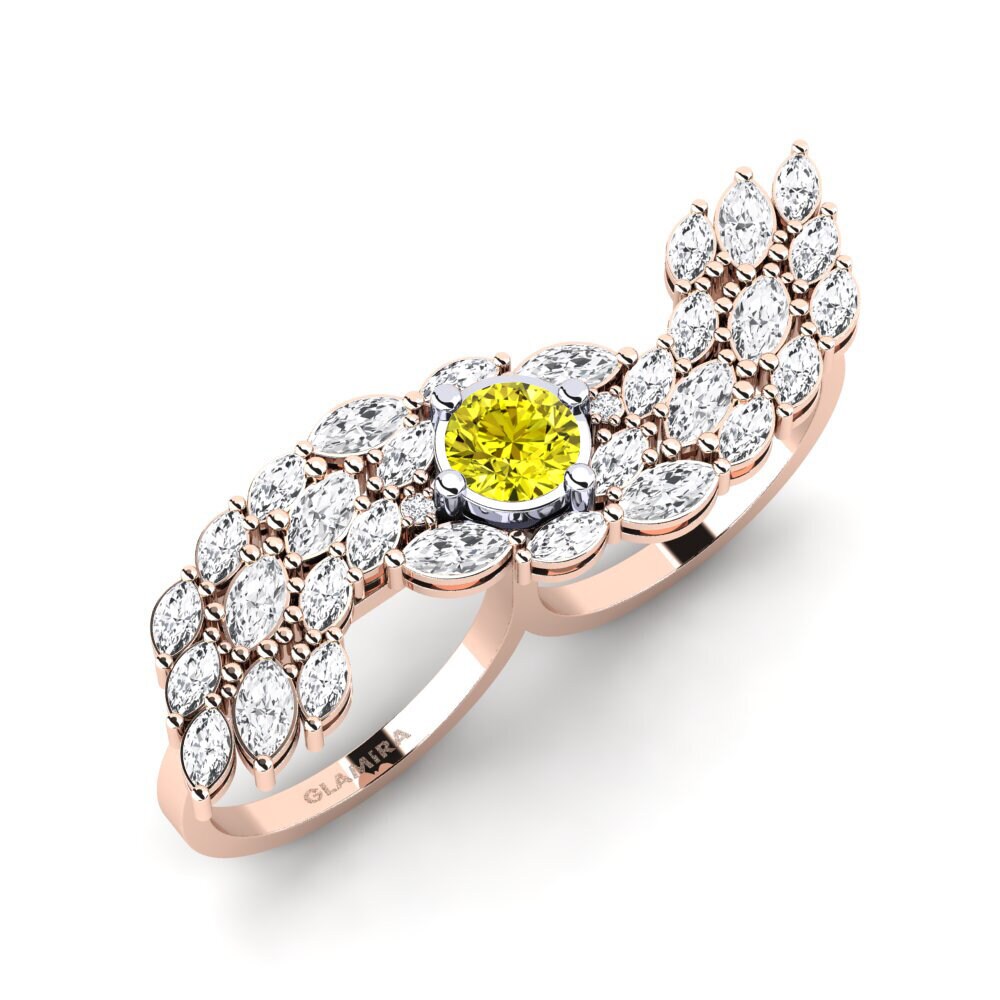 18k Rose & White Gold Yellow Diamond Ring Spuma