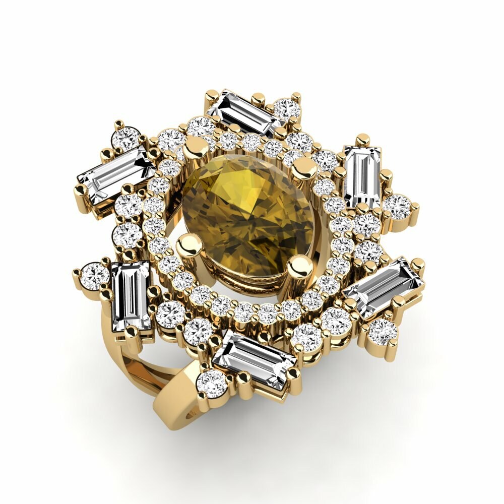 Or Jaune 18k Zircon Brun Bague Srautas