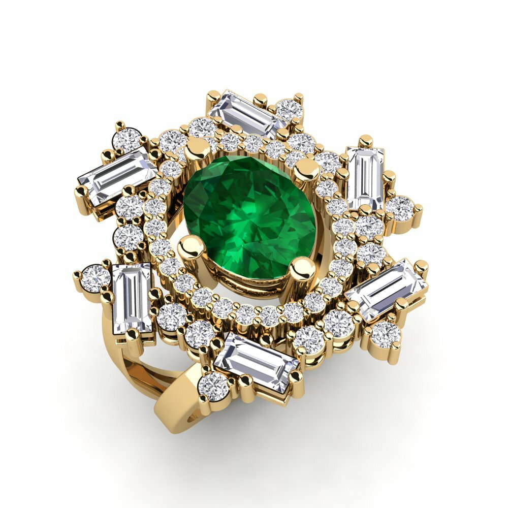 Or Jaune 18k Émeraude (créée en laboratoire) Bague Srautas