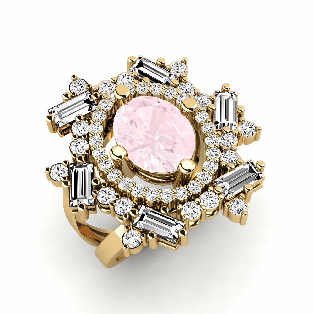Or Jaune 18k Quartz Rose Bague Srautas