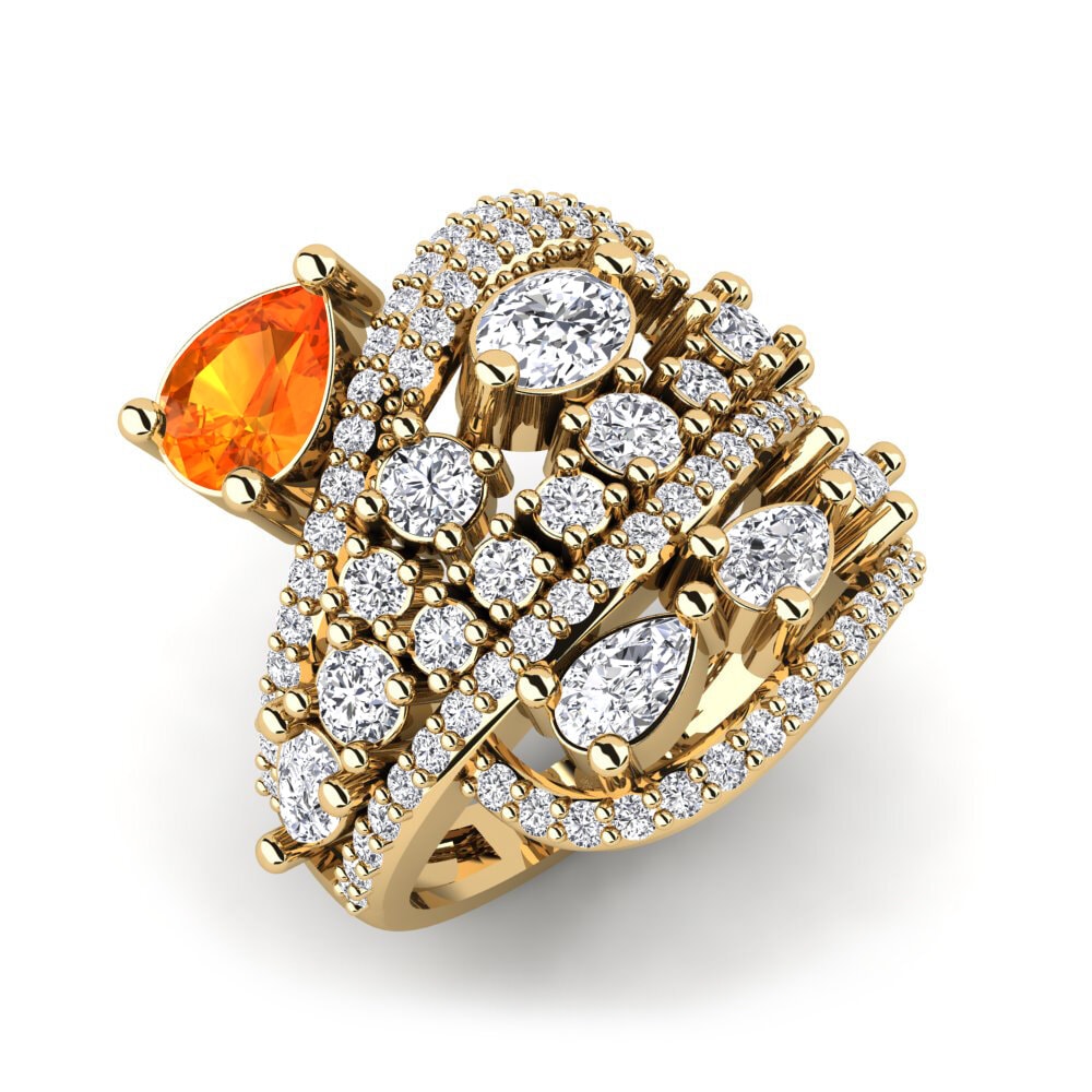 Or Jaune 18k Saphir orange Bague Sruth