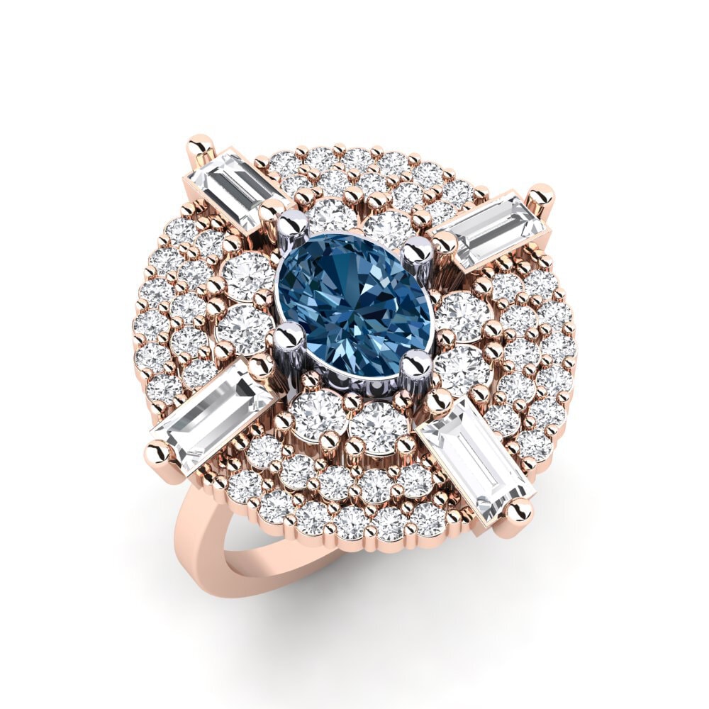 18k Rose & White Gold Blue Diamond Ring Tulie