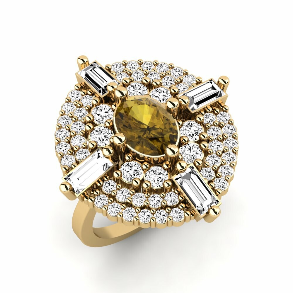 Or Jaune 18k Zircon Brun Bague Tulie
