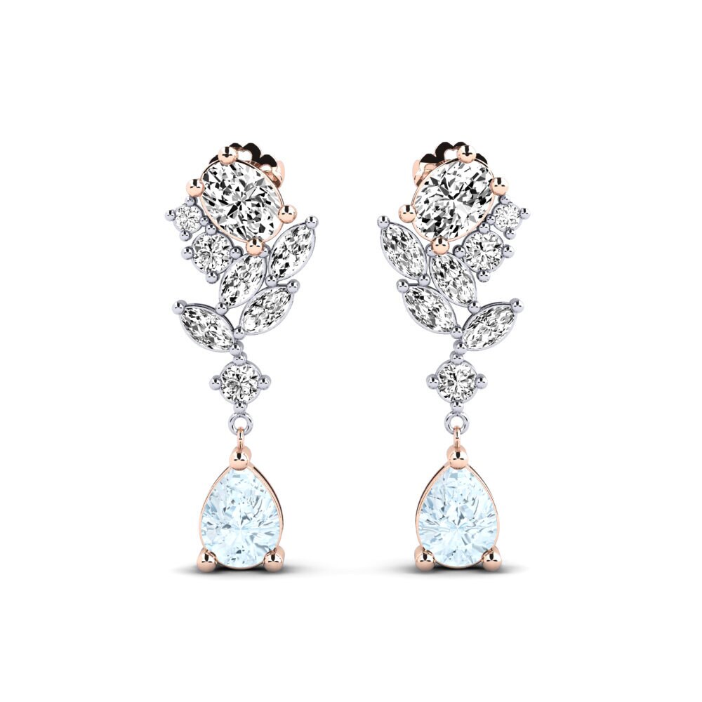 14k Rose & White Gold Aquamarine Women's Earring Vivil