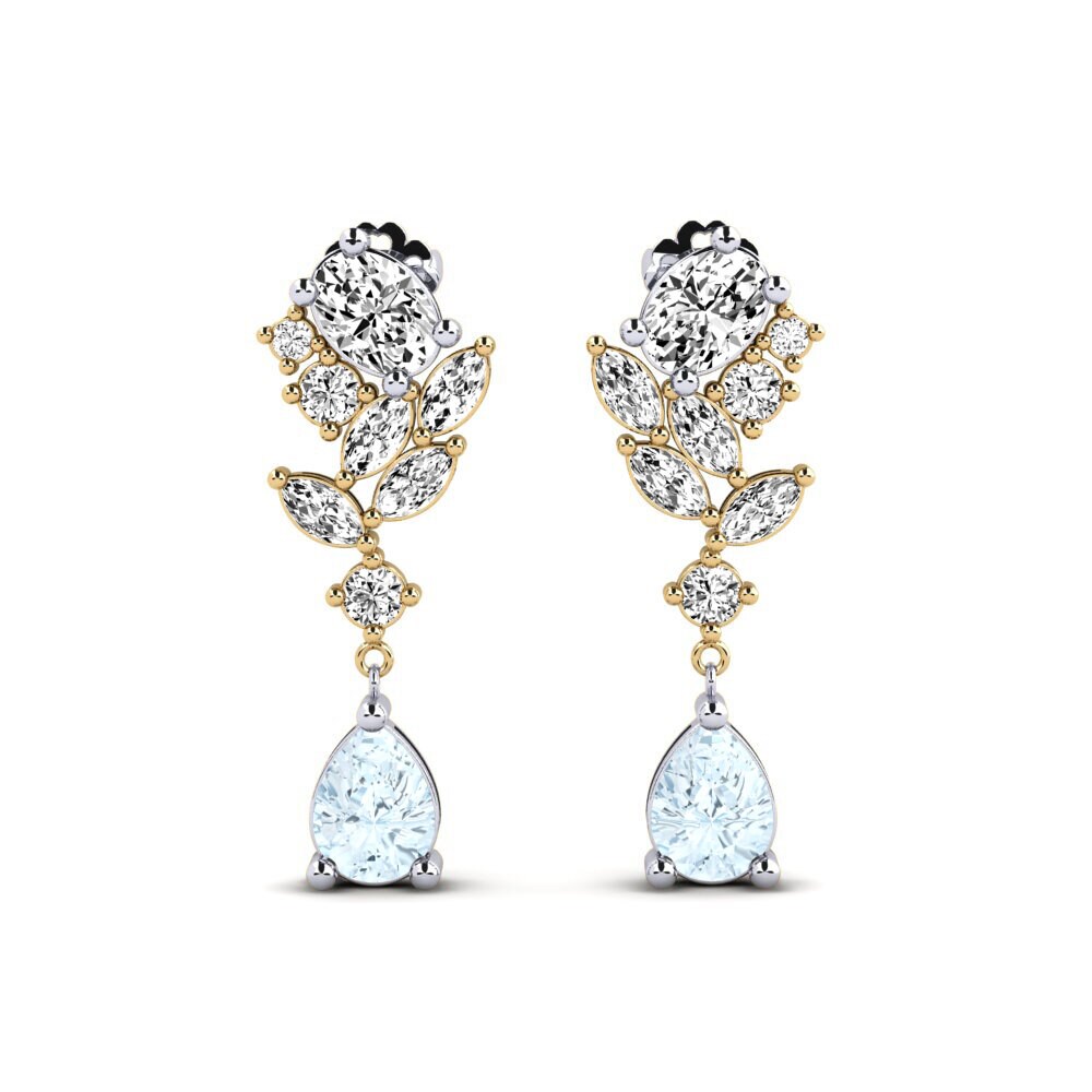 14k White & Yellow Gold Aquamarine Women's Earring Vivil