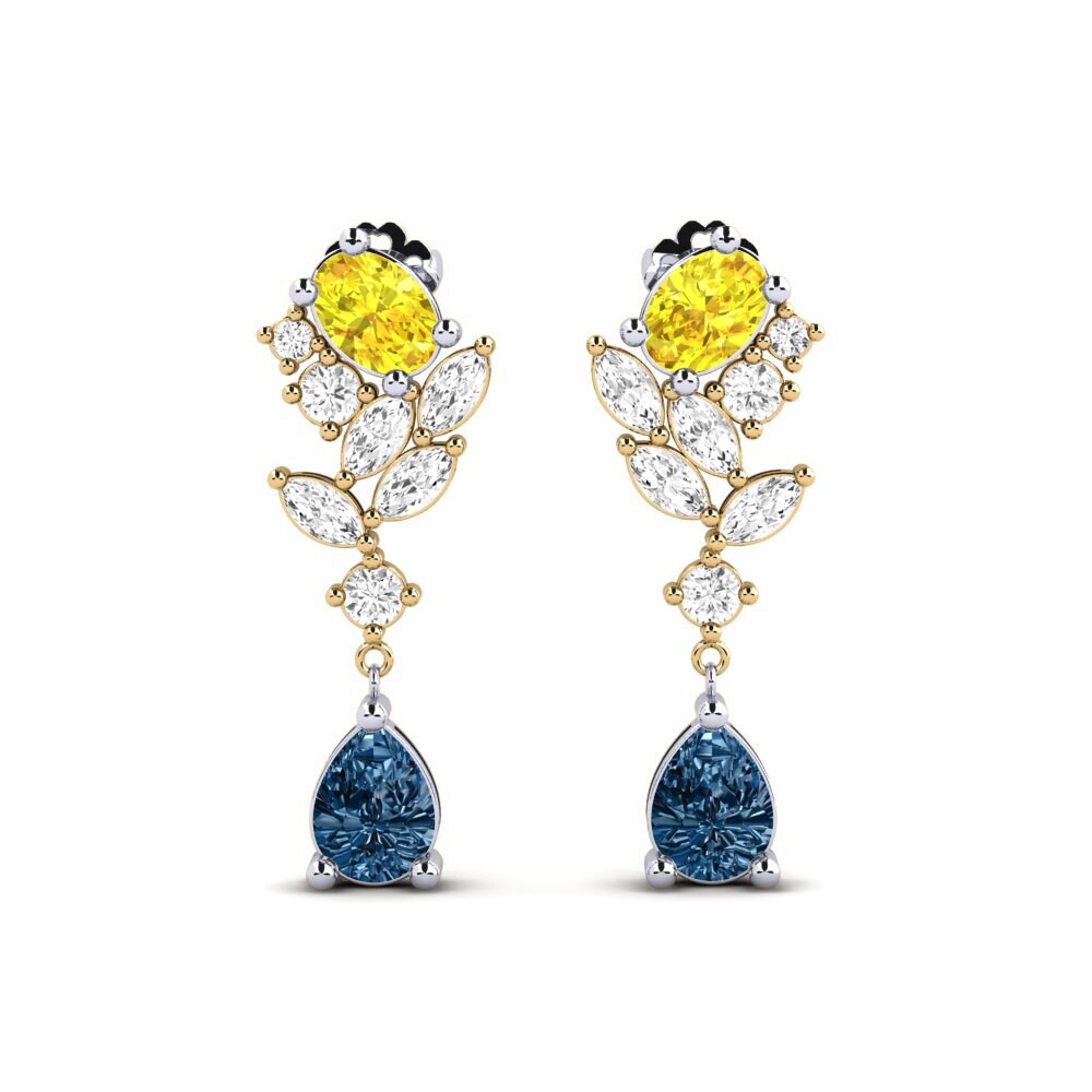 14k White & Yellow Gold Blue Diamond Women's Earring Vivil