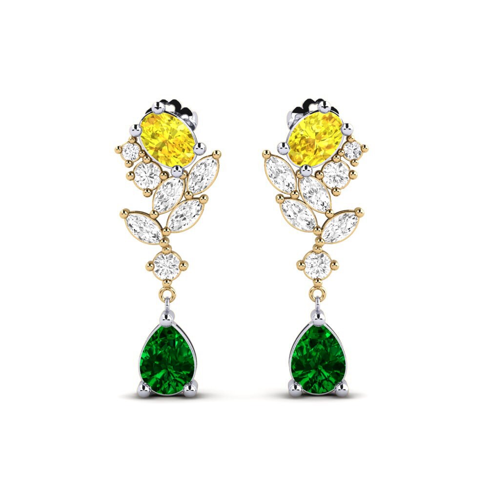 14k White & Yellow Gold Green Zirconia Women's Earring Vivil