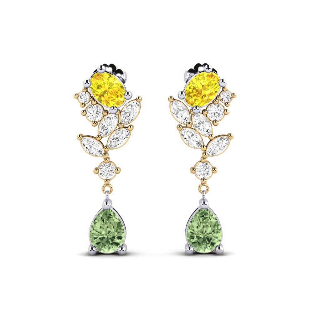 14k White & Yellow Gold Green Sapphire Women's Earring Vivil