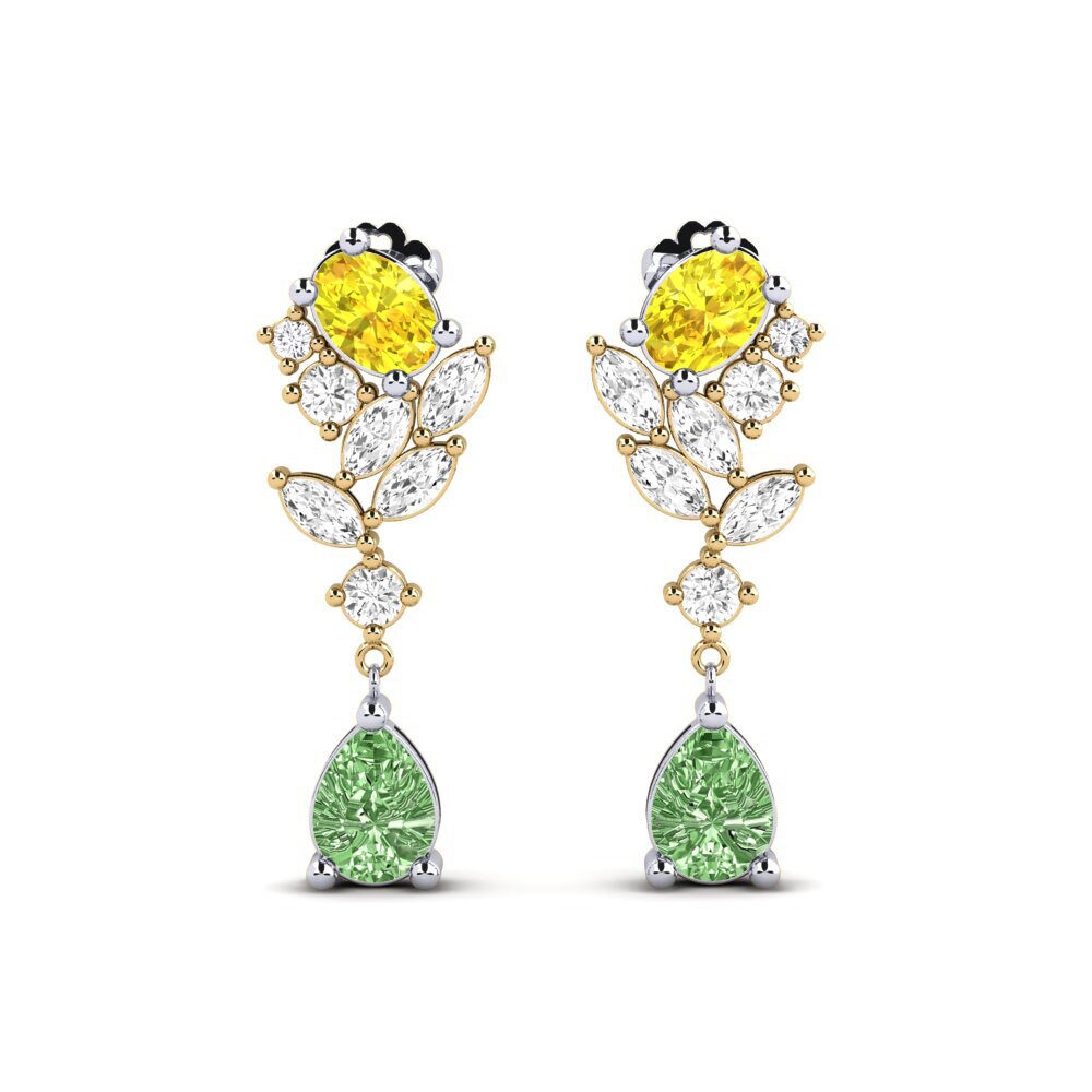 14k White & Yellow Gold Green Diamond Women's Earring Vivil